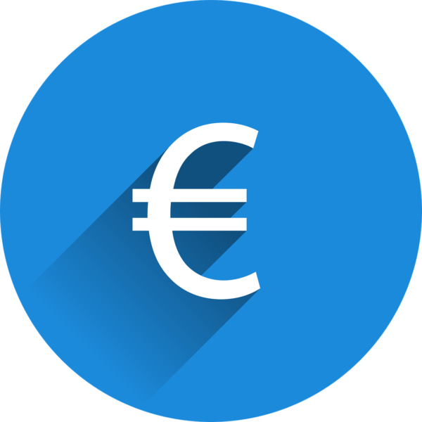 euron merkki sinisellä taustalla ja varjolla