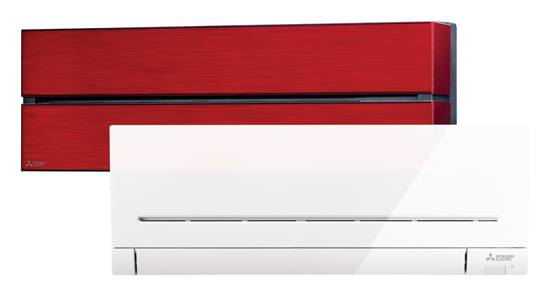 Mitsubishi Electric MXZ-F multisplit-ilmalämpöpumppu, punainen ja valkoinen sisäyksikköl.