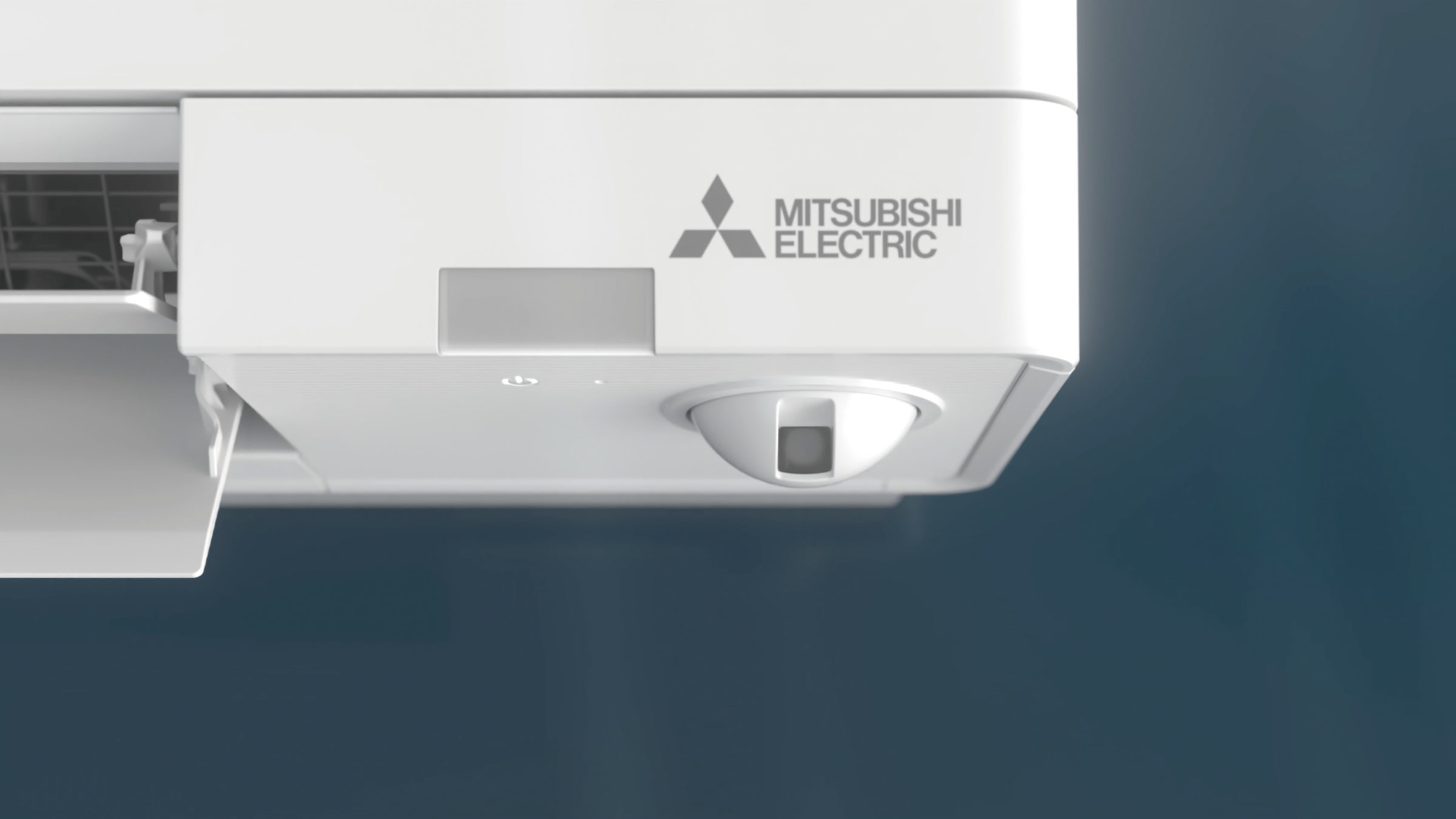 Mitsubishi Electric RW Hyper Heating -ilmalämpöpumppu, 3D i-see-sensor, infrapunatunnistin sisäyksikön alalaidassa.