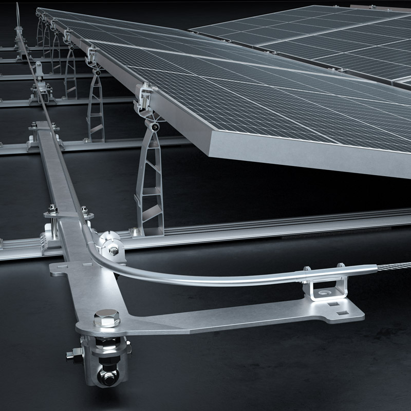 Aerocompact aurinkopaneelien kiinnitysjärjestelmä sivusta kuvattuna.